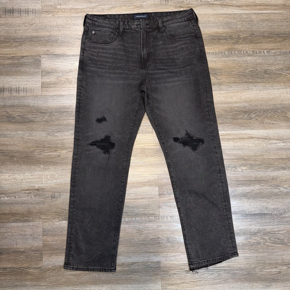 Aeropostale Jeans Mens 36W x 32L Black Distressed Denim Straight Leg Cut Raw
